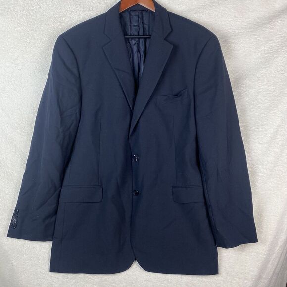 Brooks Brothers 346 Stretch Mens Two Button Blazer Jacket Navy‎ Blue Size 44L - Picture 1 of 11